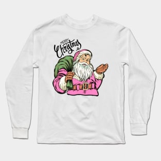 Retro Vintage Pink Santa Claus Merry Christmas Long Sleeve T-Shirt